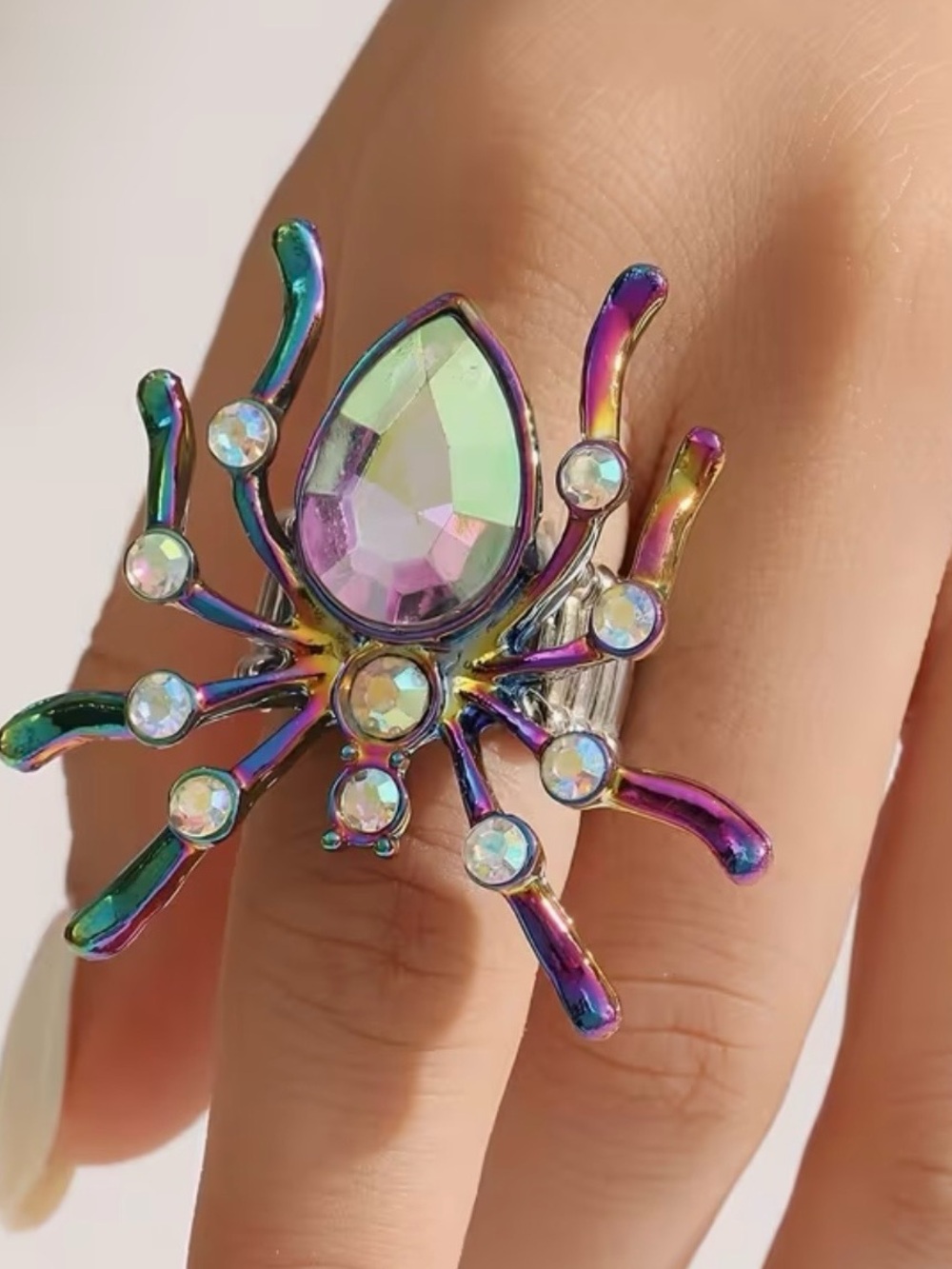 NWT Iridescent Teardrop Spider Ring - Rainbow, Halloween Jewelry